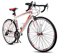 Merax Finiss Aluminum 21 Speed 700C Road Bike Racing Bicycle Shimano (54 cm, Red & White)