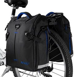 BV Bike Panniers Bags (Pair), Large Capacity, 14 L (each pannier), Black with Detachable Shoulde ...