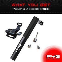 RYG Mini Bike Pump, Portable Bicycle Tire Inflator with Air Pressure Gauge, Fits Presta & Sc ...