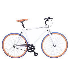 Royal London Fixie Fixed Gear Single Speed Bike – White/Orange/Blue