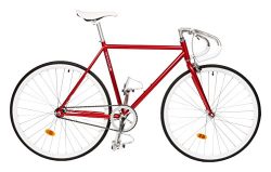 Critical Cycles Classic Fixed-Gear Single-Speed Bike with Pista Drop Bars, Crimson, 43cm/X-Small