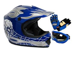 TMS Youth Kids Negro/Azul Punk Dirt Bike ATV Motocross Casco MX + anteojos + Guantes, Azul