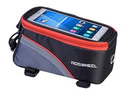 Roswheel Bicycle Frame Pannier & Front Tube Cell Phone Bag, Red/Gray