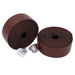 KINGOU Dark Brown Handlebar Tape Luxury PU Leather Bar Tape Fixed Gear/Road Bike Bar Wrap with 2 ...