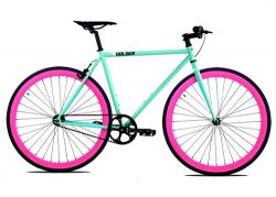 Golden Cycles Single Speed Fixed Gear Bike with Front & Rear Brakes (Betty 48), Celestial/Pink