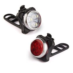 Ascher USB Rechargeable Bike Light Set,Super Bright Front Headlight and Free Rear LED Bicycle Li ...