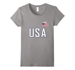 Womens USA Flag BMX T-Shirt Bicycle Motocross Equipment Top Tee Large Slate