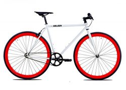 Golden Cycles Single Speed Fixed Gear Bike with Front & Rear Brakes (Diablo 55), White/Red