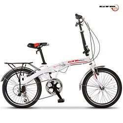 GTM 20″ Folding Bike 6 Speed Bicycle Foldable Storage Shimano School Sports White