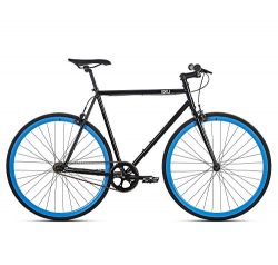 6KU Shelby 4 Fixed Gear Bicycle, Gloss Black/Blue, 58cm