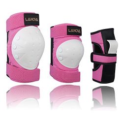 LANOVAGEAR Kids Men Women Adjustable Knee Elbow Pads Wrist Guards Safety Protective Gear Set Cyc ...