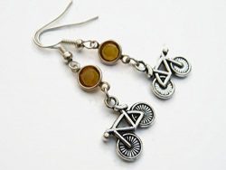 Bicycle Birthstone Earrings, Personalized Fixed Gear Bike Earrings, Athletic Earrings, Biker Jewelry