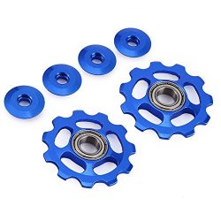 Stylrtop 2 pcs Bike 11T Aluminum Sealed Bearing Jockey Wheel Rear Derailleur Pulleys (Blue)