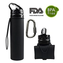 Collapsible Silicone Water Bottle,FDA-approved Foldable Roll Up,20 oz 600mL Folding Canteen for  ...