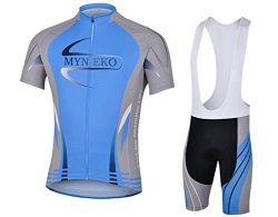 MYNEKO Mens Short Sleeve Cycling Jersey 3D Padded Bib Short Set,Blue,X-Large