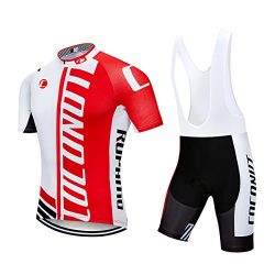 Men’s Cycling Jersey Short Sleeve Full Zip Bike Clothing Set, Quick-Dry, Bib Shorts with 2 ...