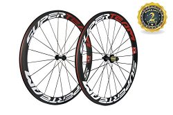 Superteam 50mm Clincher Wheelset 700c 23mm Width Cycling Racing Road Carbon Wheel Decal (Red and ...