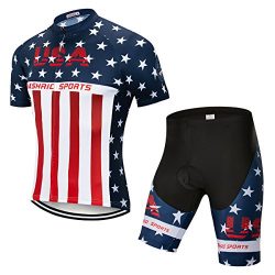 NASHRIO Men’s Cycling Jersey Set Road Biking Short Sleeves Kit with 4D Padded Gel Clothing ...
