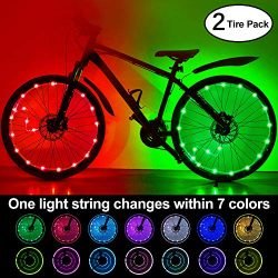(2-Tire Pack) Waterproof LEDs Bike Wheel Lights 7 Colors Changeable Ultra Bright Colorful LED Bi ...