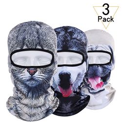 JIUSY 3 Pack – 3D Animal Balaclava Head Cove Hood Face Mask Protection Wind Dust Snow UV f ...
